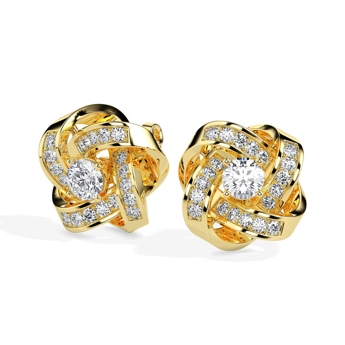 0.64Ct Interwoven Knot Design Lab-Grown Diamond Gold Stud Earrings