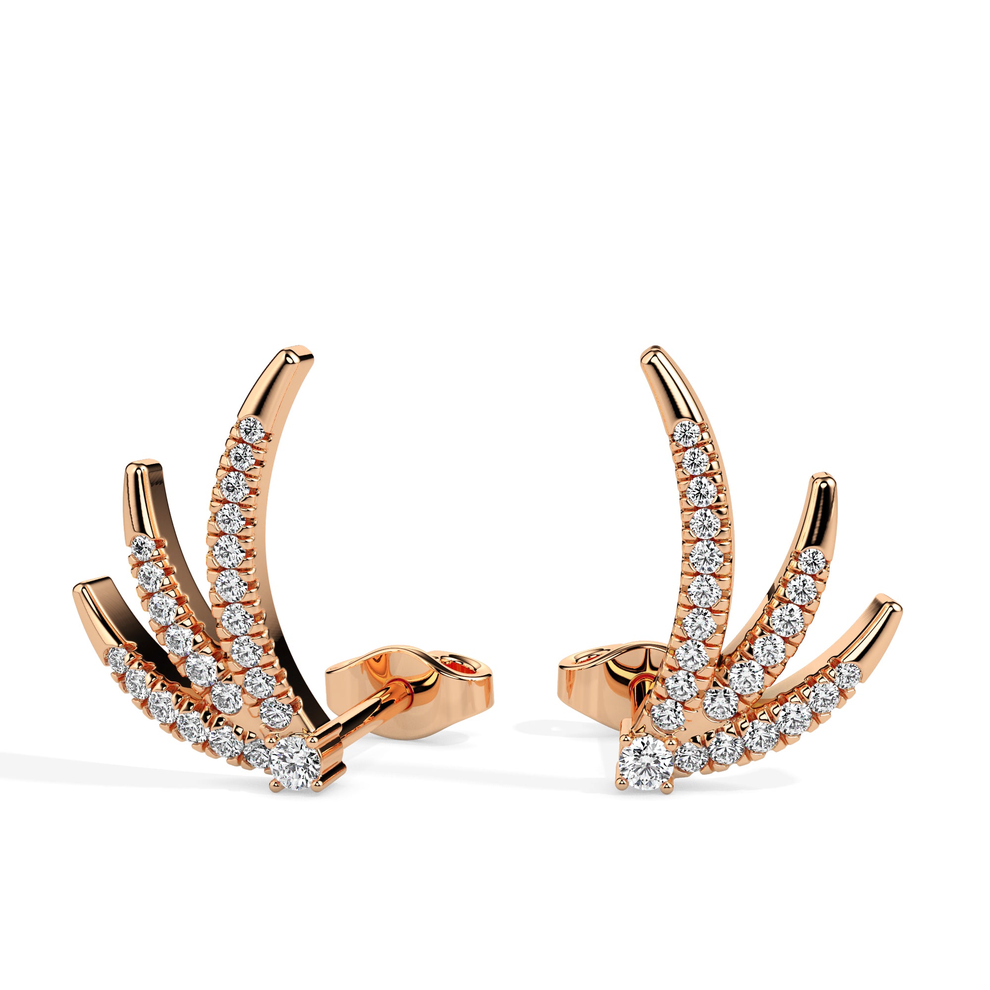 0.20Ct Fan Shaped Design Lab-Grown Diamond Gold Ear Climber Earrings