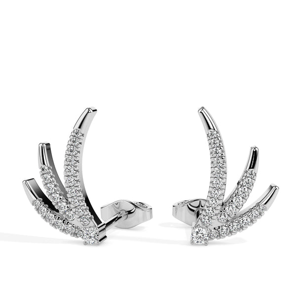 0.20Ct Fan Shaped Design Lab-Grown Diamond Gold Ear Climber Earrings
