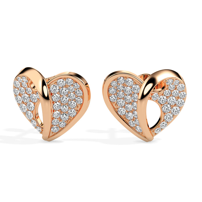 0.64Ct Open Heart Pave Lab-Grown Diamond Gold Stud Earrings
