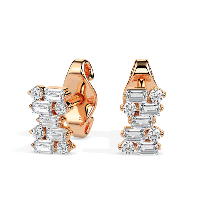 0.83Ct Baguette & Round Cluster Lab-Grown Diamond Gold Stud Earrings