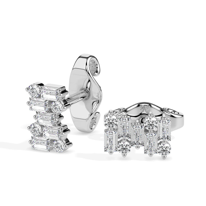 0.83Ct Baguette & Round Cluster Lab-Grown Diamond Gold Stud Earrings