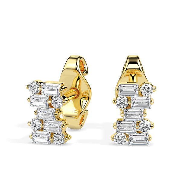 0.83Ct Baguette & Round Cluster Lab-Grown Diamond Gold Stud Earrings