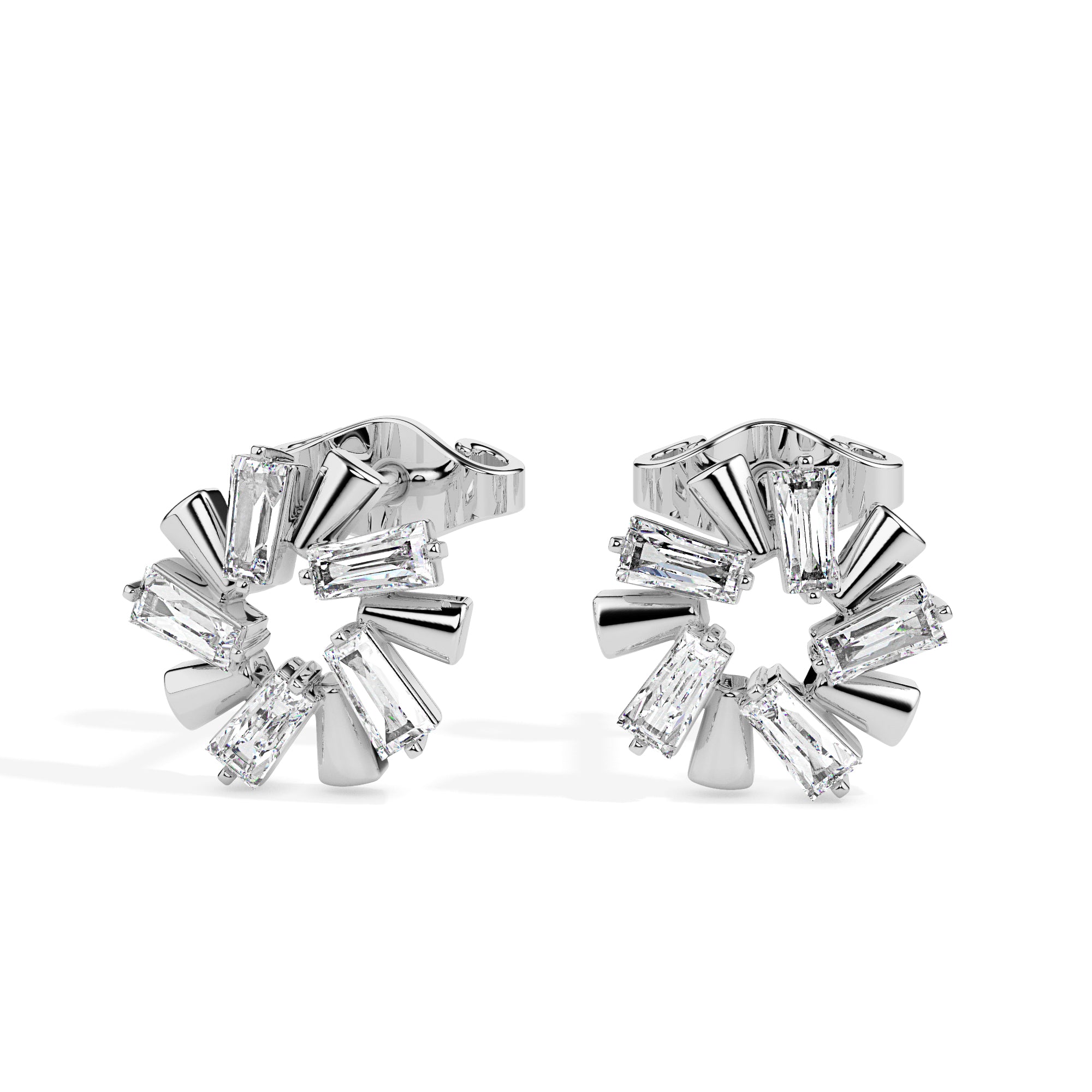 0.75Ct Flower Baguette Cut Lab-Grown Diamond Gold Stud Earrings