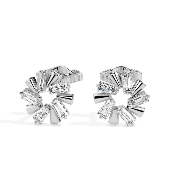 0.75Ct Flower Baguette Cut Lab-Grown Diamond Gold Stud Earrings