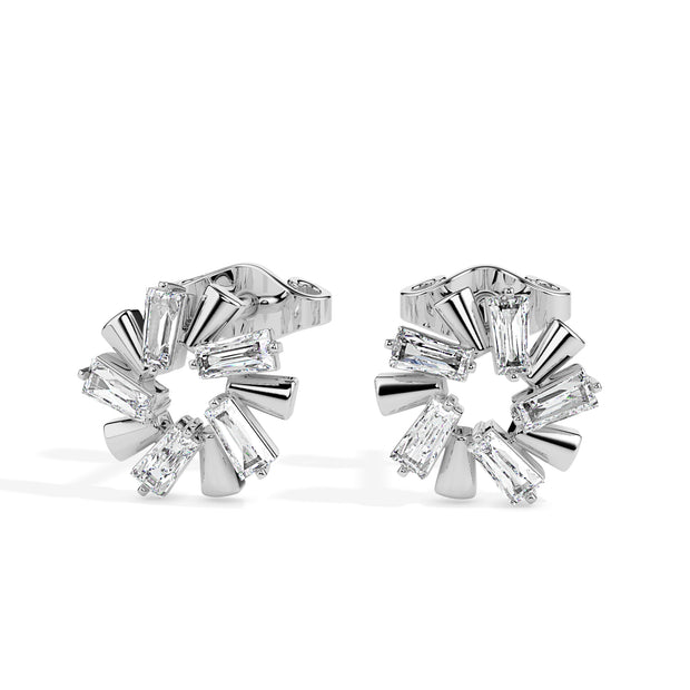 0.75Ct Flower Baguette Cut Lab-Grown Diamond Gold Stud Earrings