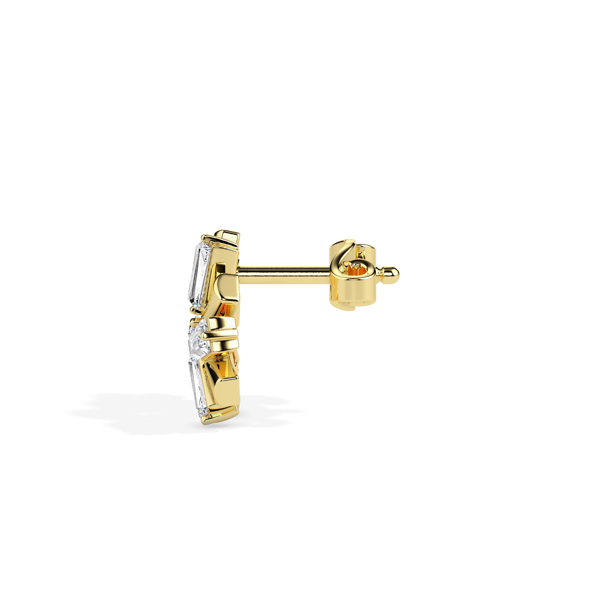 0.75Ct Flower Baguette Cut Lab-Grown Diamond Gold Stud Earrings