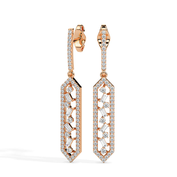 0.74Ct Hexagon Frame Lab-Grown Diamond Gold Drop Earrings