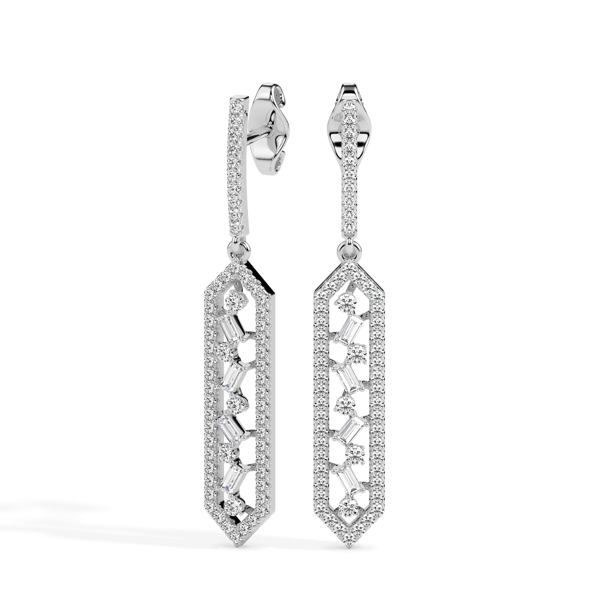 0.74Ct Hexagon Frame Lab-Grown Diamond Gold Drop Earrings