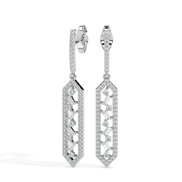 0.74Ct Hexagon Frame Lab-Grown Diamond Gold Drop Earrings