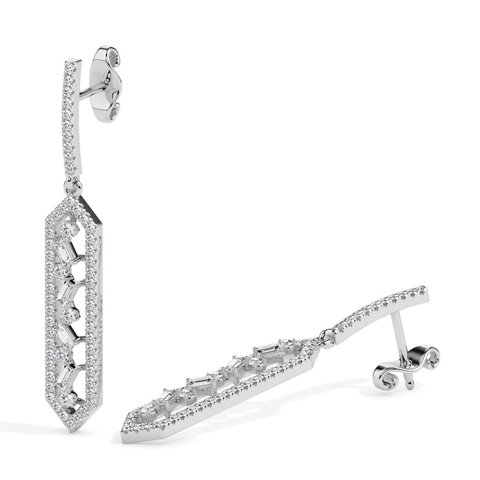 0.74Ct Hexagon Frame Lab-Grown Diamond Gold Drop Earrings