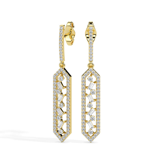 0.74Ct Hexagon Frame Lab-Grown Diamond Gold Drop Earrings