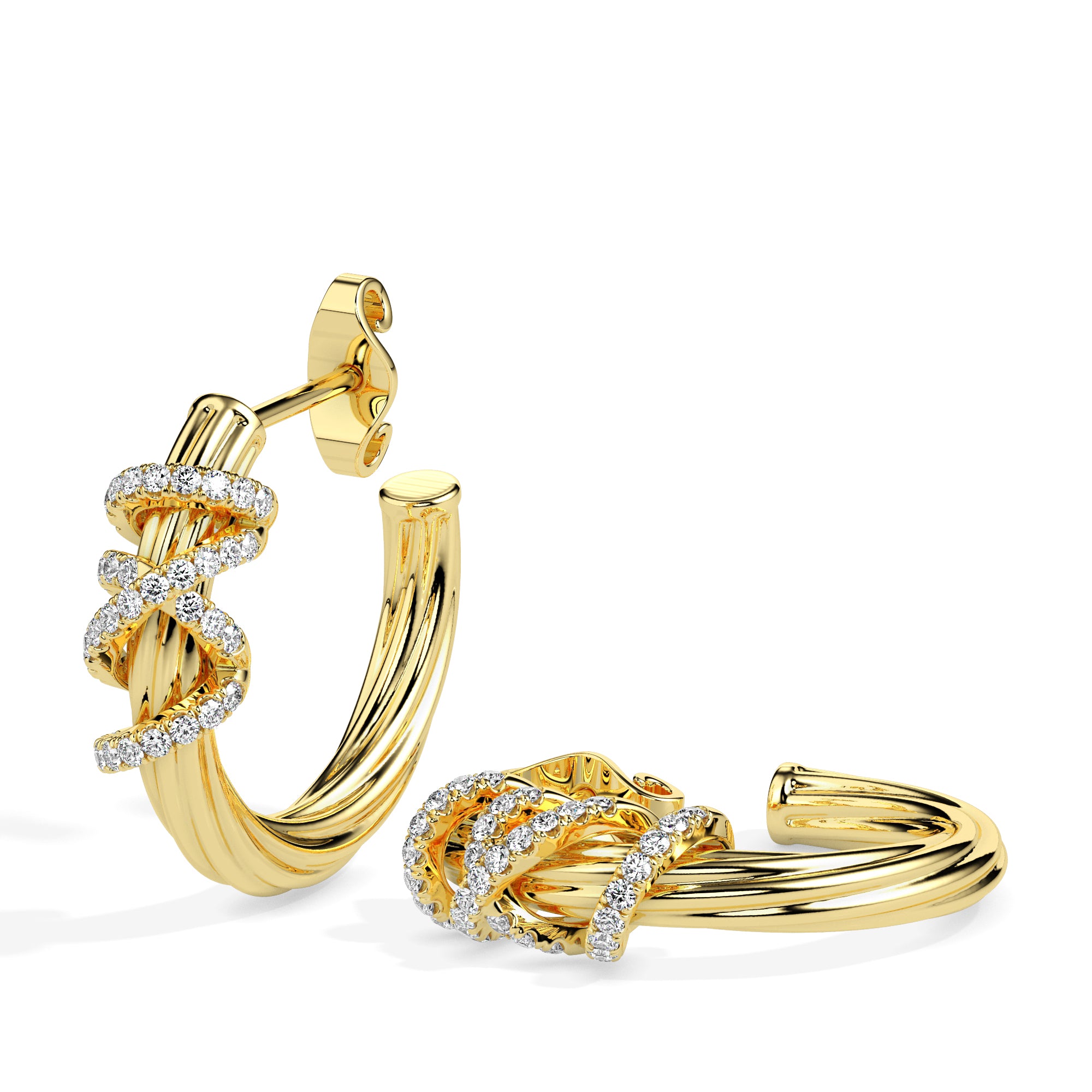 0.20Ct Twisted Design Lab-Grown Diamond Gold Hoop Earrings
