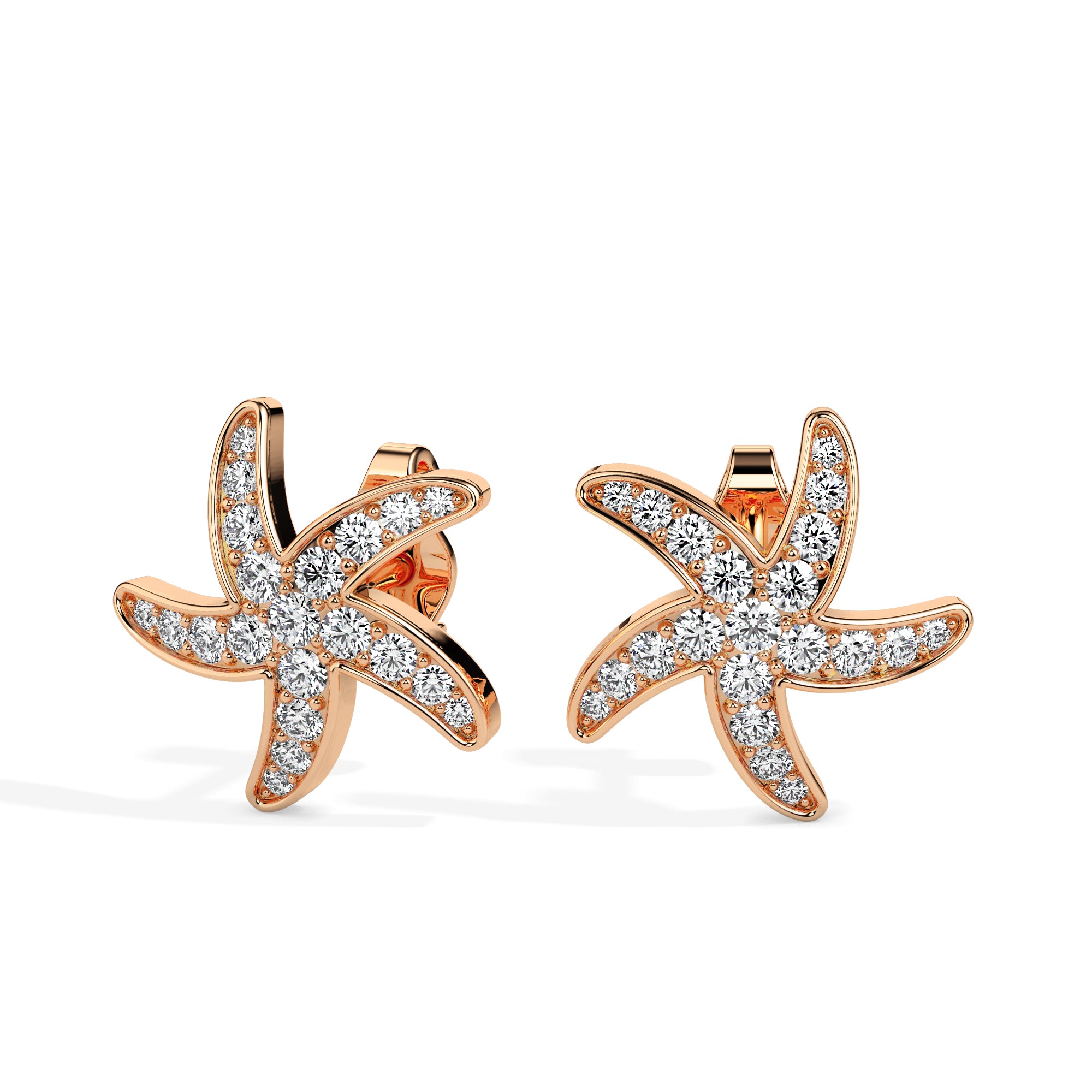 0.44Ct Starfish Shaped Lab-Grown Diamond Gold Stud Earrings