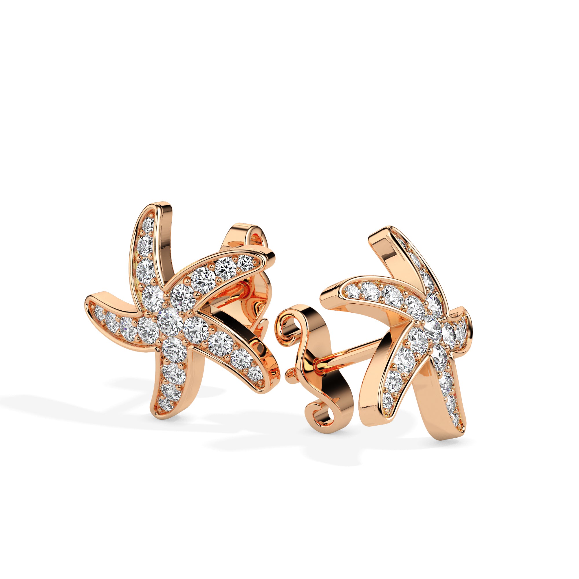 0.44Ct Starfish Shaped Lab-Grown Diamond Gold Stud Earrings