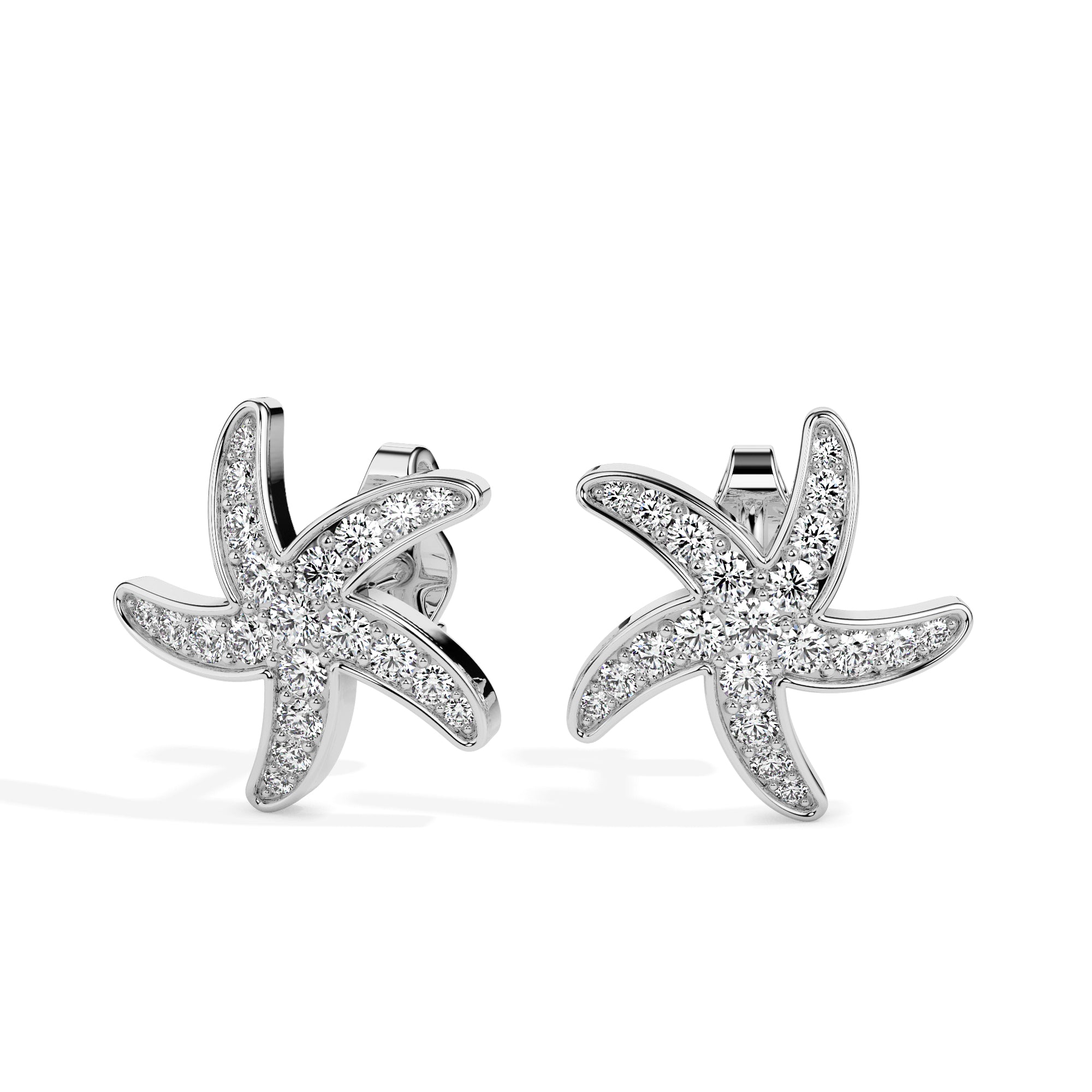 0.44Ct Starfish Shaped Lab-Grown Diamond Gold Stud Earrings