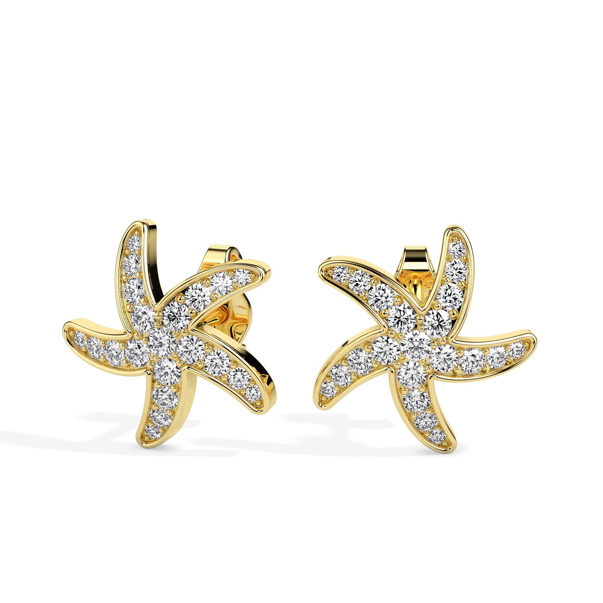 0.44Ct Starfish Shaped Lab-Grown Diamond Gold Stud Earrings