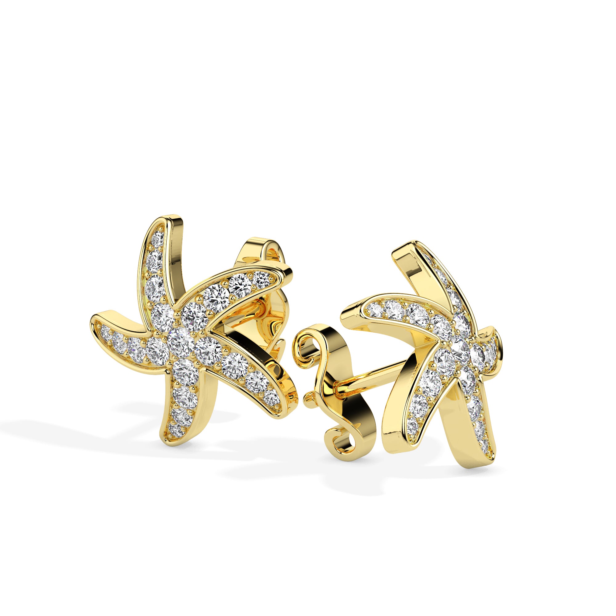 0.44Ct Starfish Shaped Lab-Grown Diamond Gold Stud Earrings