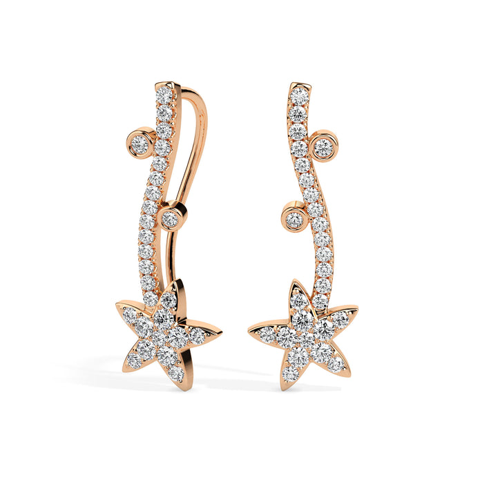 0.49Ct Star Shaped Lab-Grown Diamond Gold Ear Climber Earrings