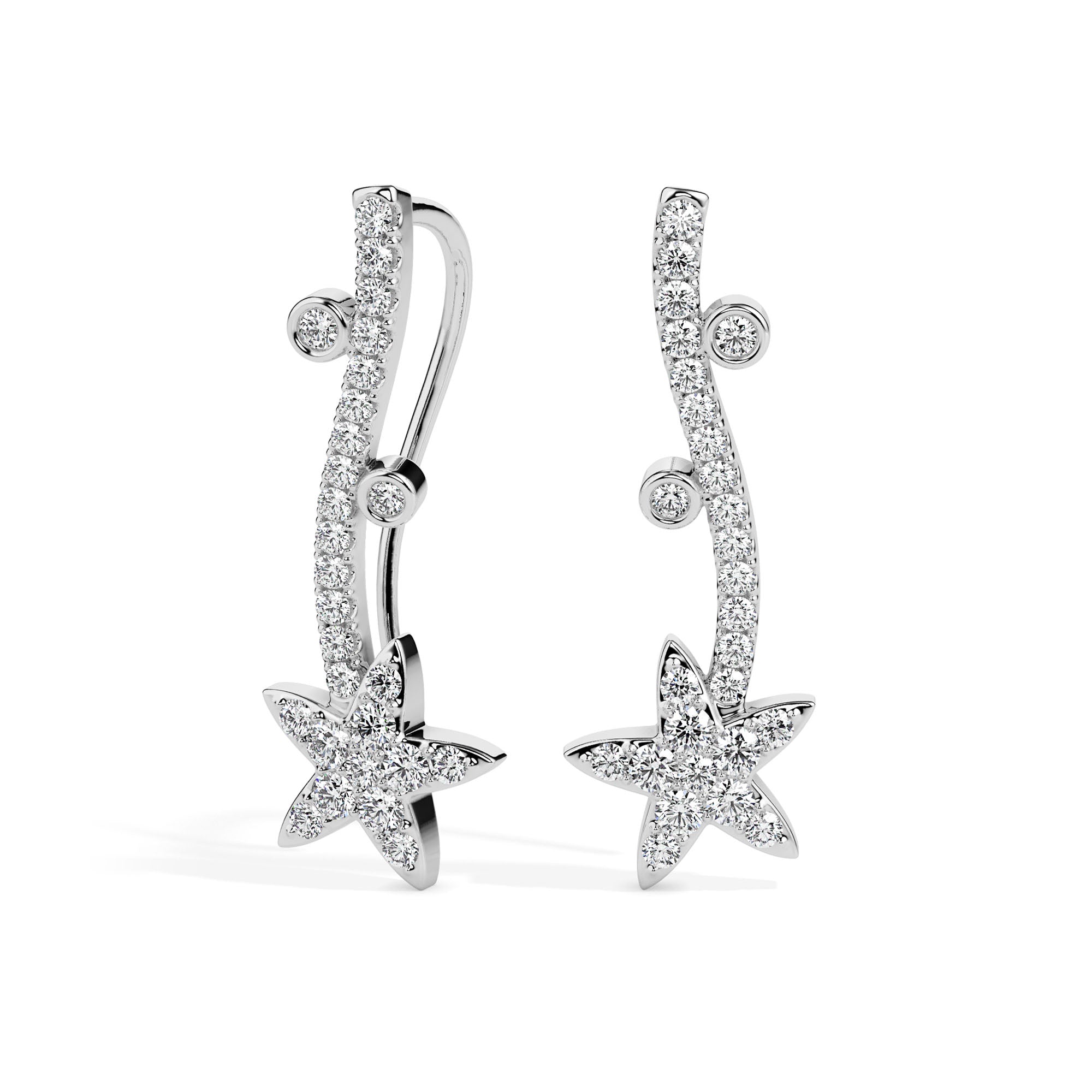 0.49Ct Star Shaped Lab-Grown Diamond Gold Ear Climber Earrings