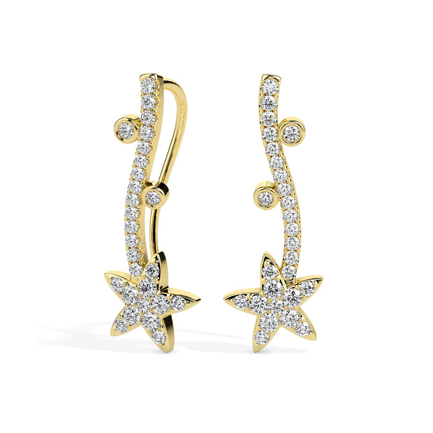 0.49Ct Star Shaped Lab-Grown Diamond Gold Ear Climber Earrings