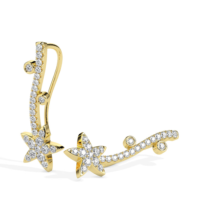 0.49Ct Star Shaped Lab-Grown Diamond Gold Ear Climber Earrings