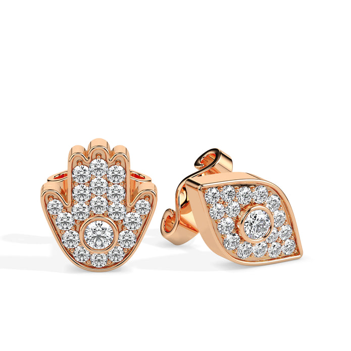 0.31Ct Hand & Evil Eye Lab-Grown Diamond Gold Unpair Stud Earrings