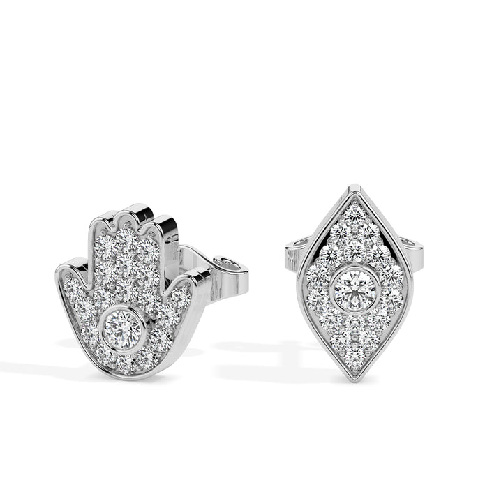 0.31Ct Hand & Evil Eye Lab-Grown Diamond Gold Unpair Stud Earrings