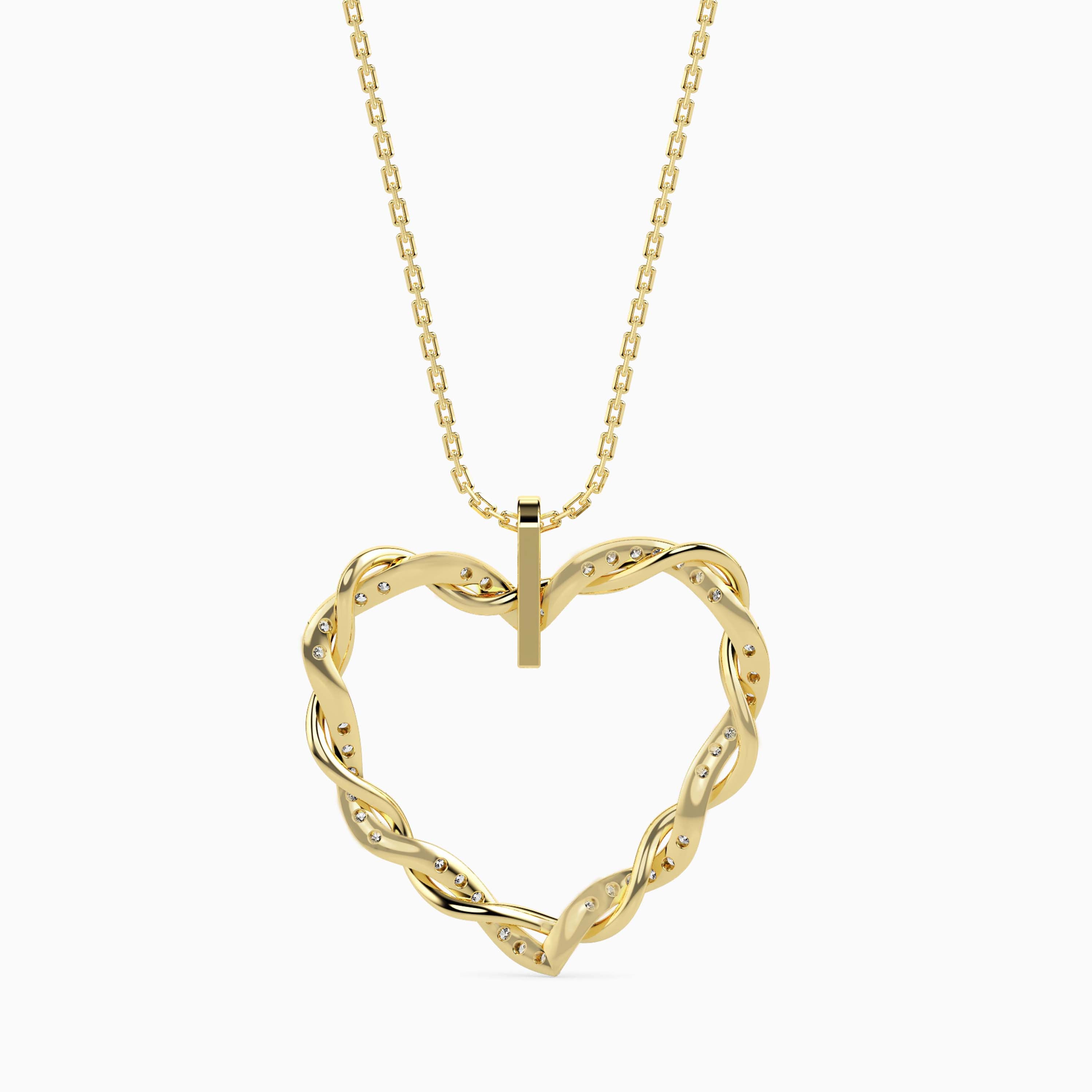 0.21Ct Twisted Pavé Heart Lab-Grown Diamond Gold Pendant Necklace