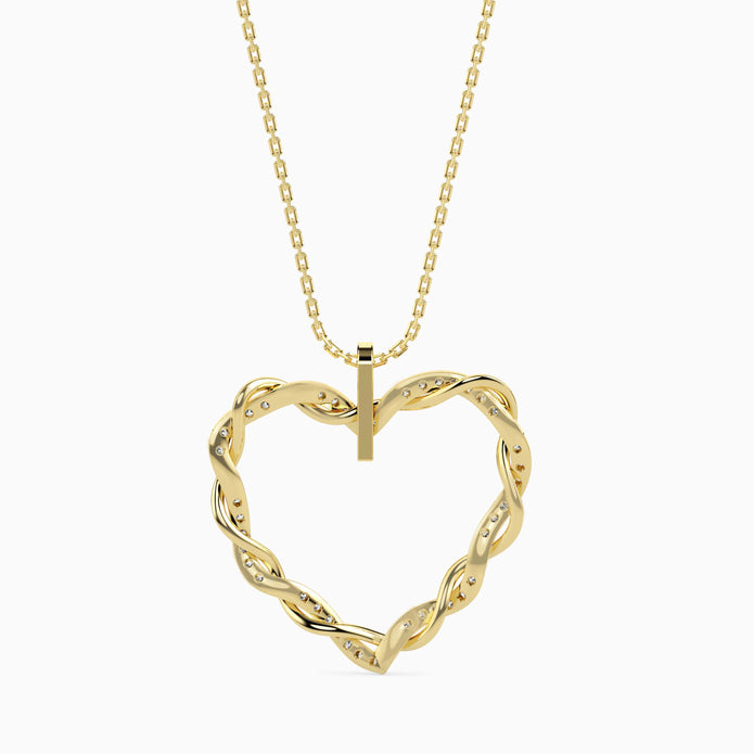 0.21Ct Twisted Pavé Heart Lab-Grown Diamond Gold Pendant Necklace