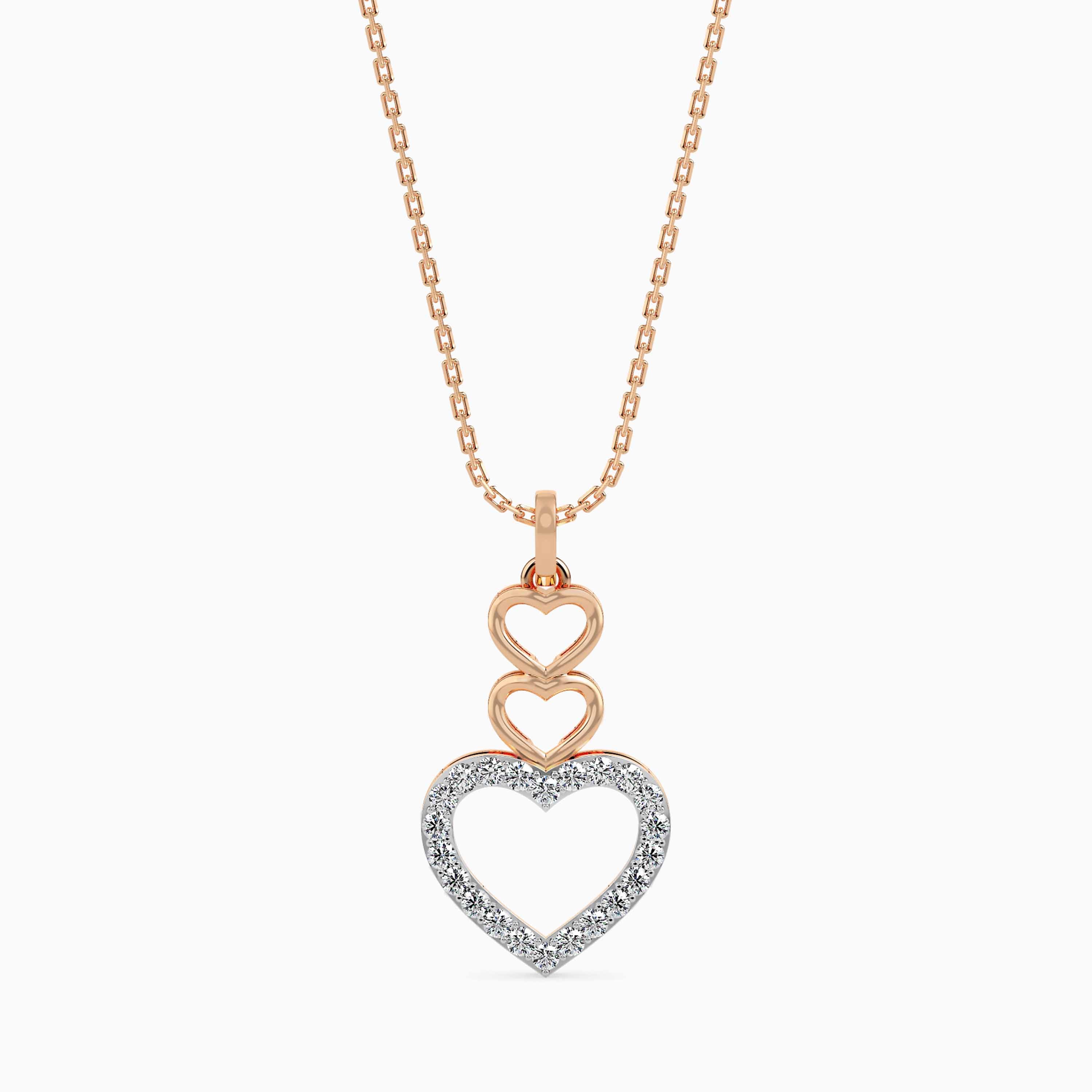 0.14Ct Layered Heart Lab-Grown Diamond Gold Pendant Necklace