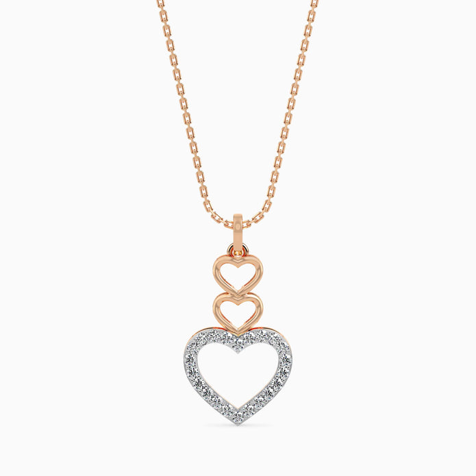 0.14Ct Layered Heart Lab-Grown Diamond Gold Pendant Necklace