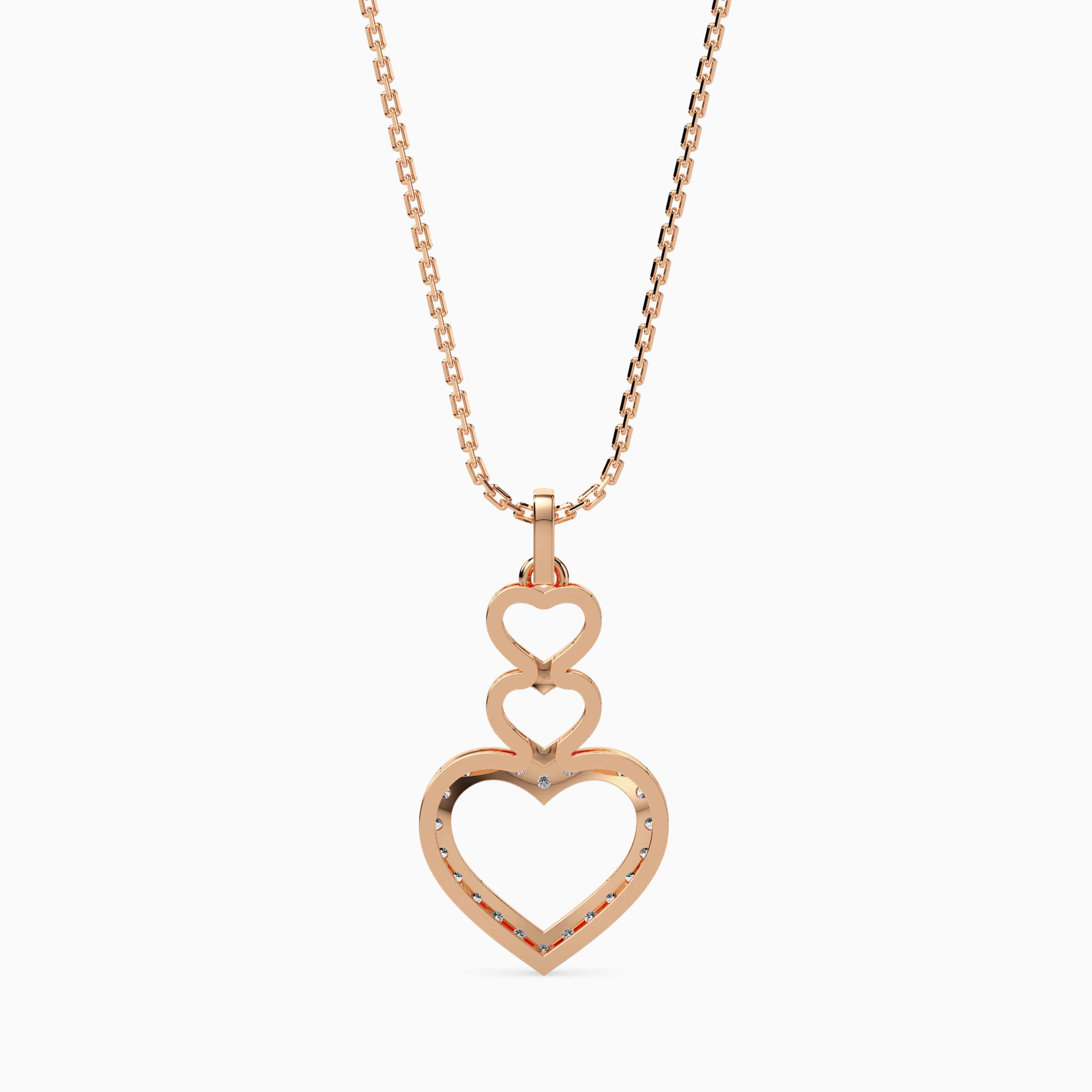 0.14Ct Layered Heart Lab-Grown Diamond Gold Pendant Necklace