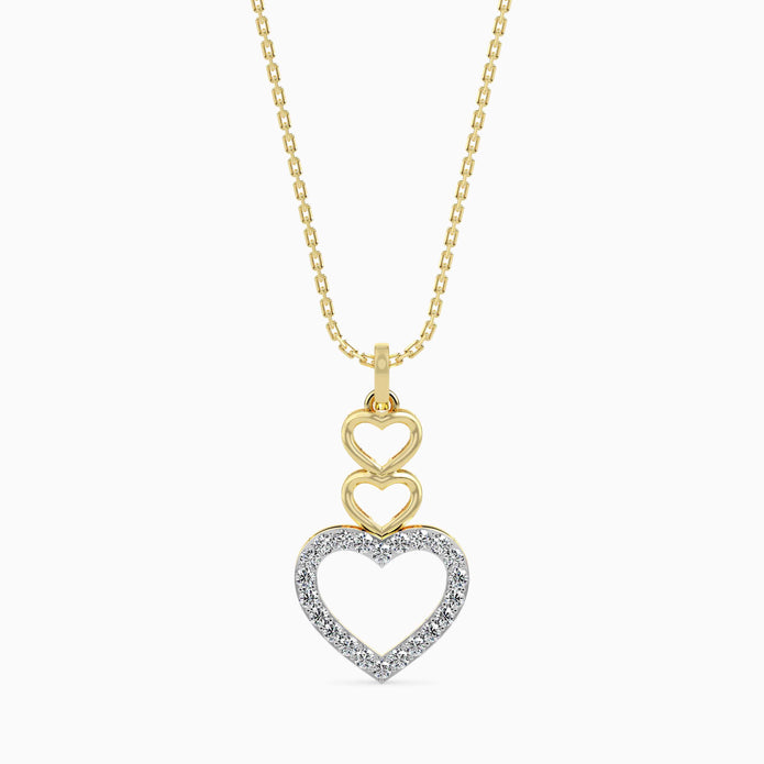 0.14Ct Layered Heart Lab-Grown Diamond Gold Pendant Necklace