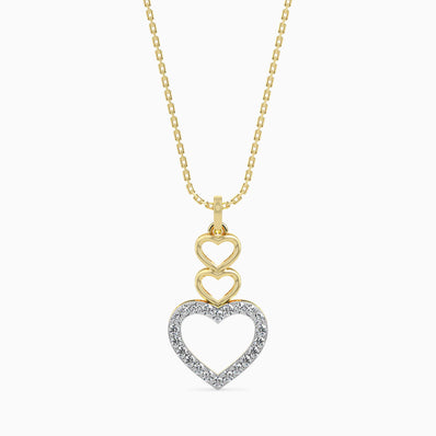 0.14Ct Layered Heart Lab-Grown Diamond Gold Pendant Necklace