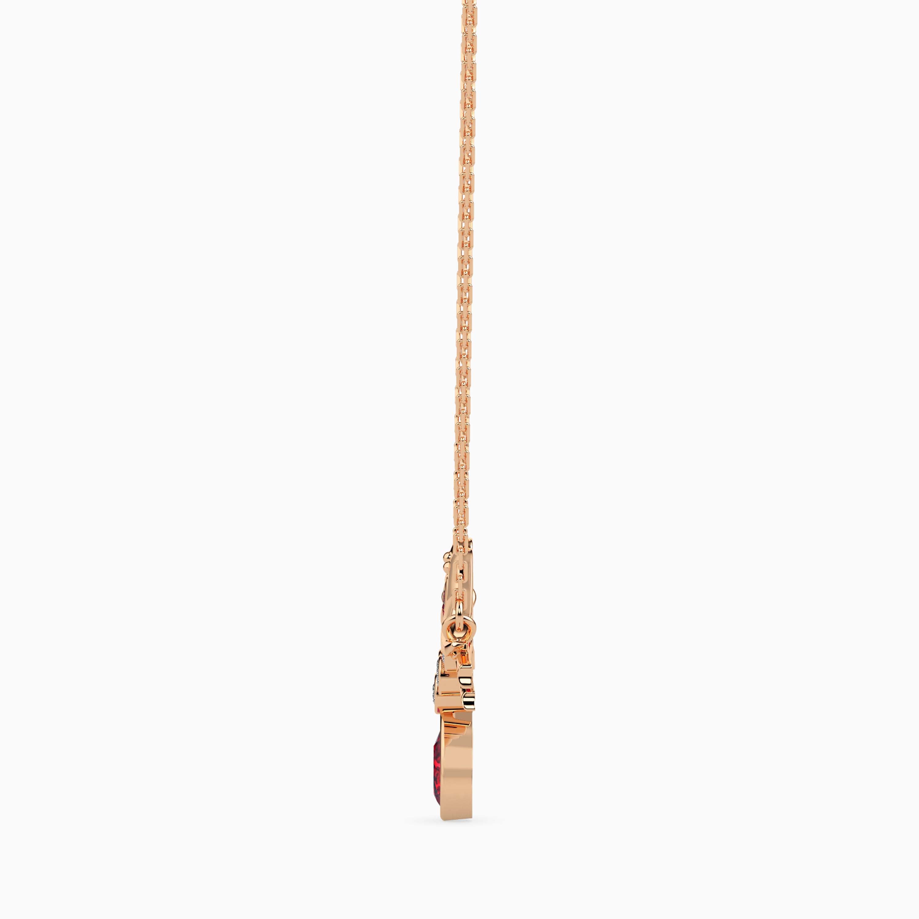 0.24Ct Red Pear Bezel Lab-Grown Diamond Gold Pendant Necklace