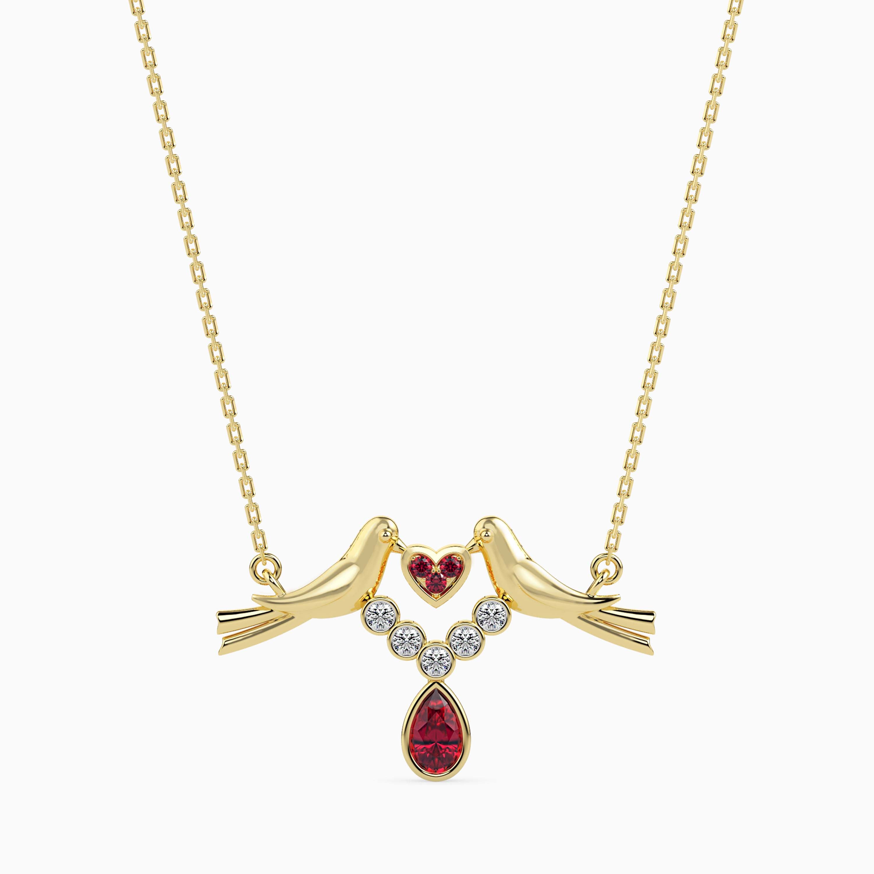 0.24Ct Red Pear Bezel Lab-Grown Diamond Gold Pendant Necklace