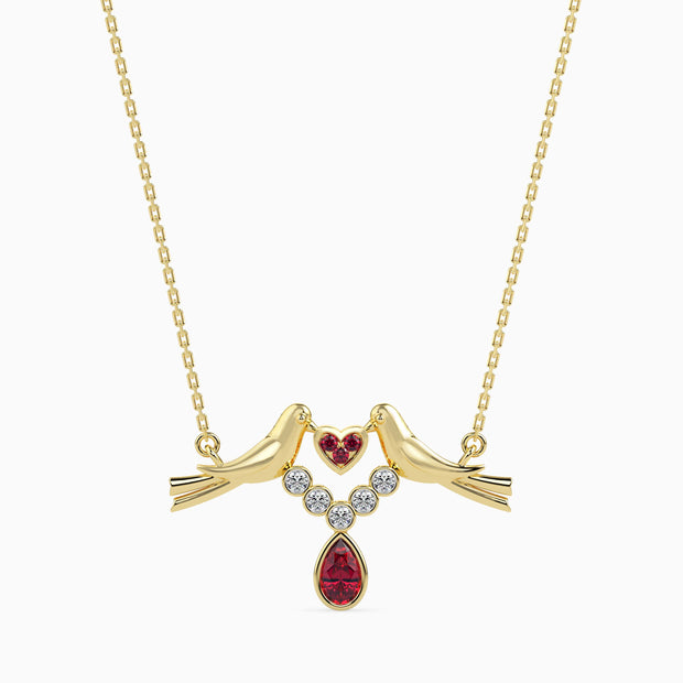 0.24Ct Red Pear Bezel Lab-Grown Diamond Gold Pendant Necklace
