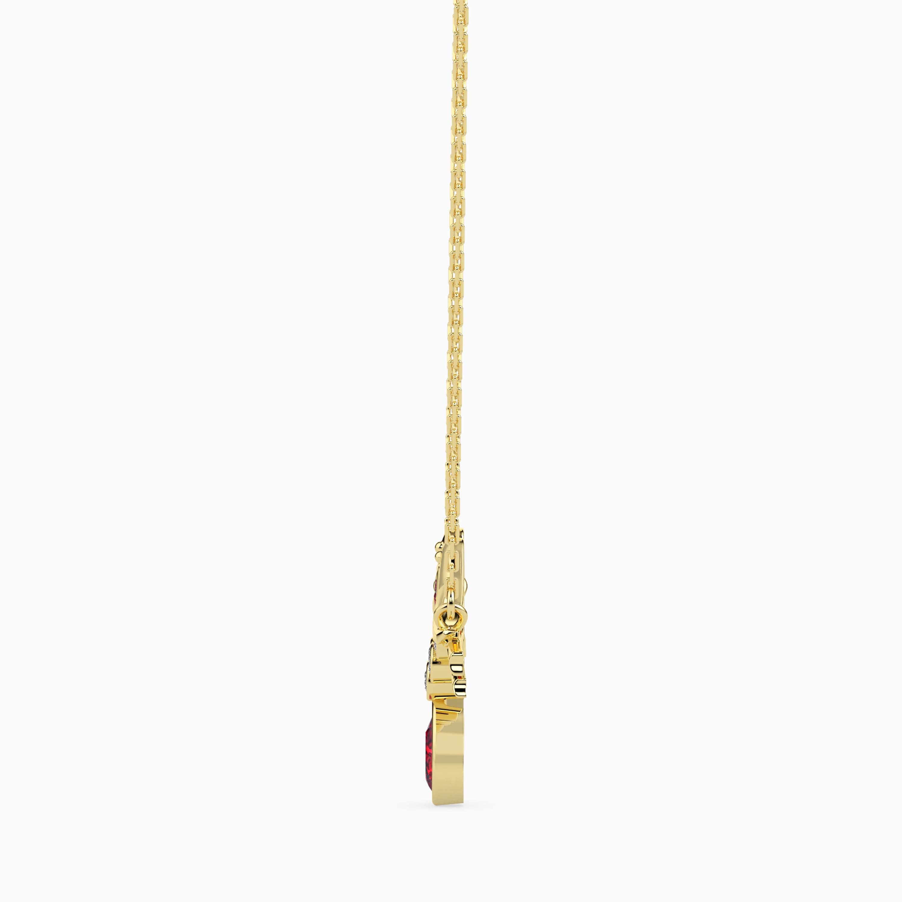 0.24Ct Red Pear Bezel Lab-Grown Diamond Gold Pendant Necklace