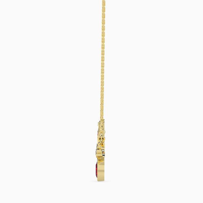 0.24Ct Red Pear Bezel Lab-Grown Diamond Gold Pendant Necklace