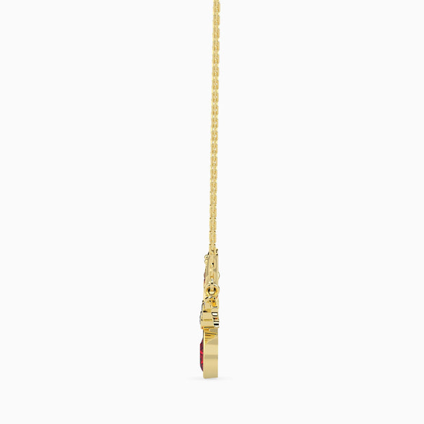 0.24Ct Red Pear Bezel Lab-Grown Diamond Gold Pendant Necklace