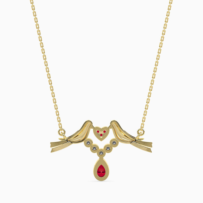 0.24Ct Red Pear Bezel Lab-Grown Diamond Gold Pendant Necklace