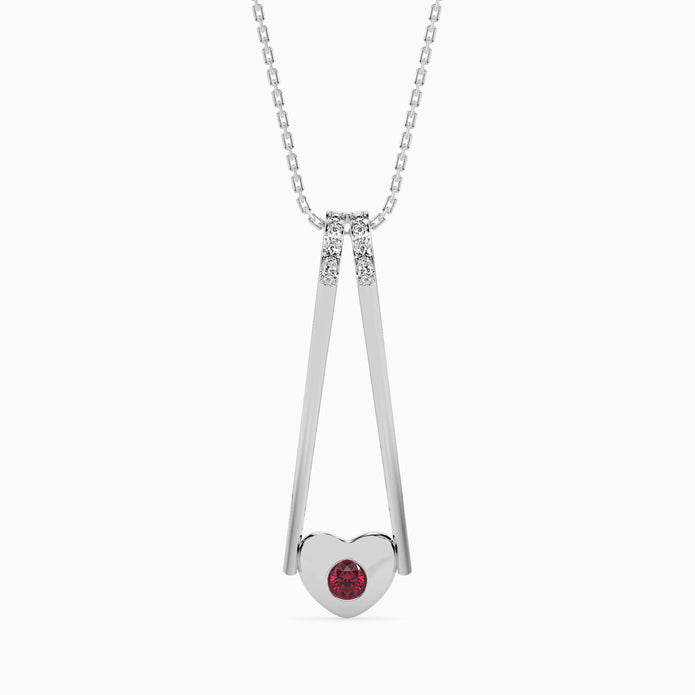 0.15Ct Red Round Flush Set Lab-Grown Diamond Gold Pendant Necklace