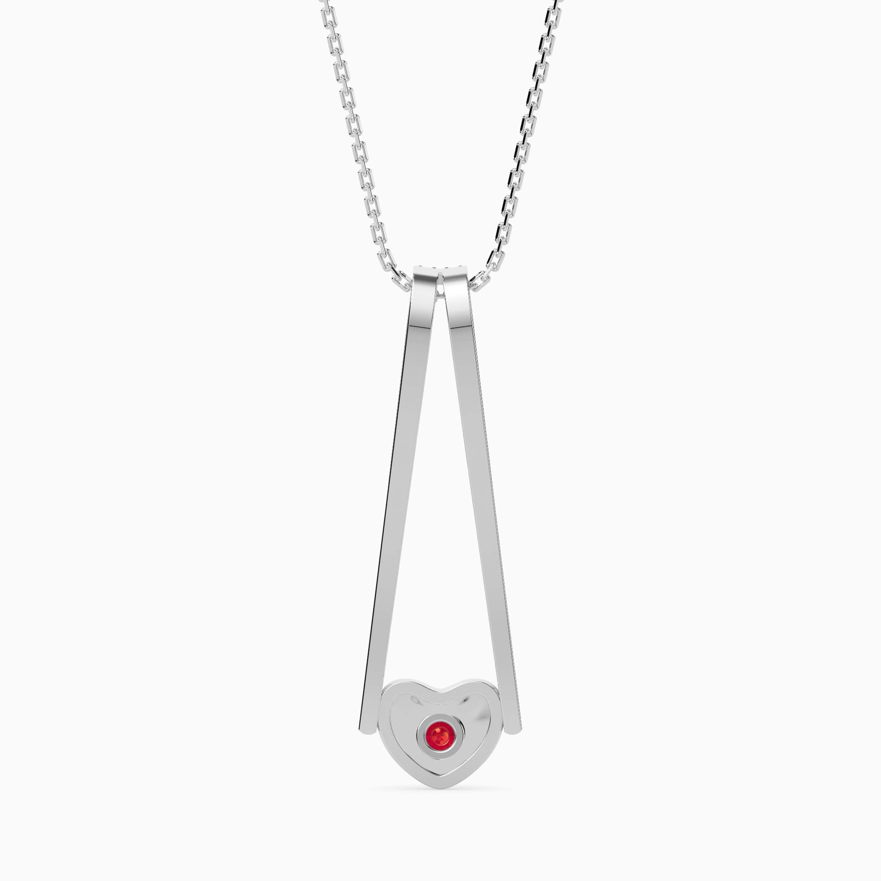 0.15Ct Red Round Flush Set Lab-Grown Diamond Gold Pendant Necklace