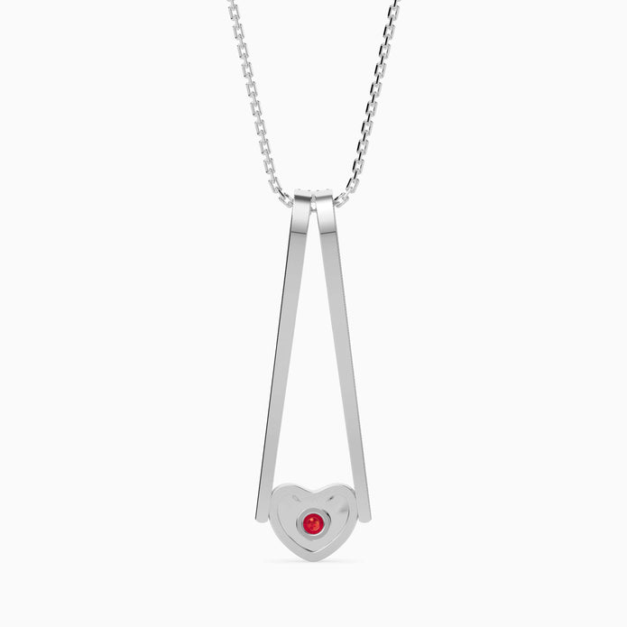 0.15Ct Red Round Flush Set Lab-Grown Diamond Gold Pendant Necklace