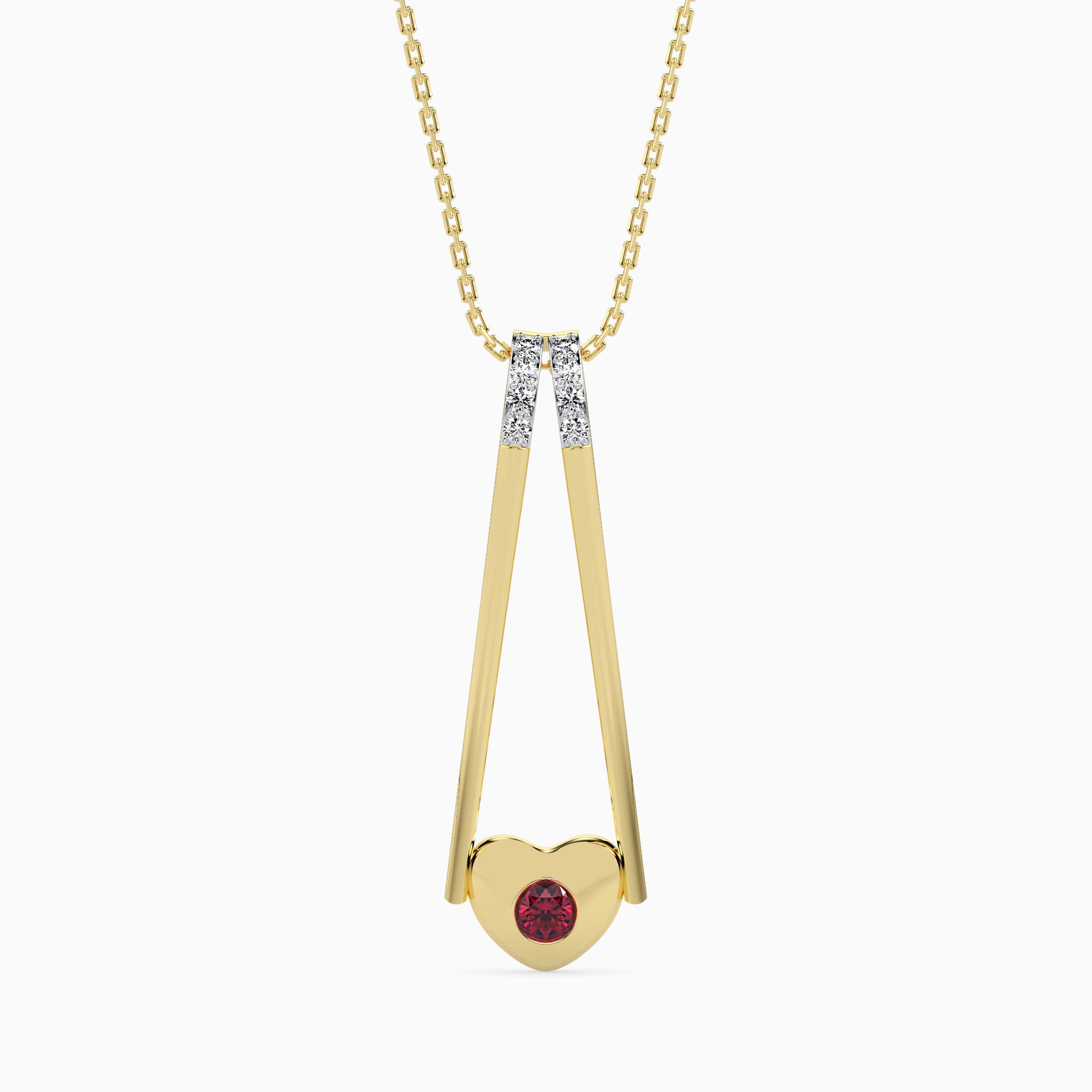 0.15Ct Red Round Flush Set Lab-Grown Diamond Gold Pendant Necklace