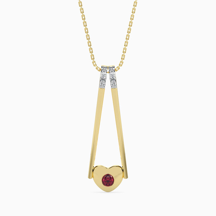 0.15Ct Red Round Flush Set Lab-Grown Diamond Gold Pendant Necklace