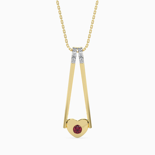 0.15Ct Red Round Flush Set Lab-Grown Diamond Gold Pendant Necklace