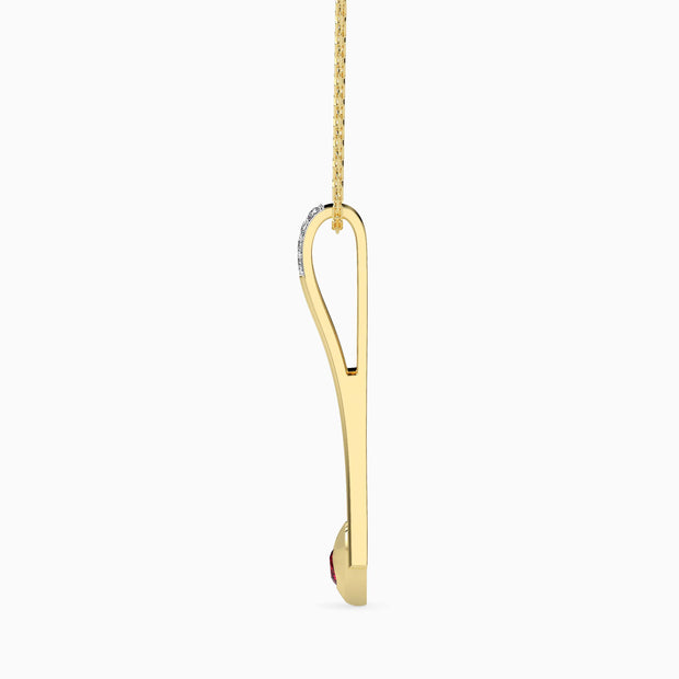 0.15Ct Red Round Flush Set Lab-Grown Diamond Gold Pendant Necklace