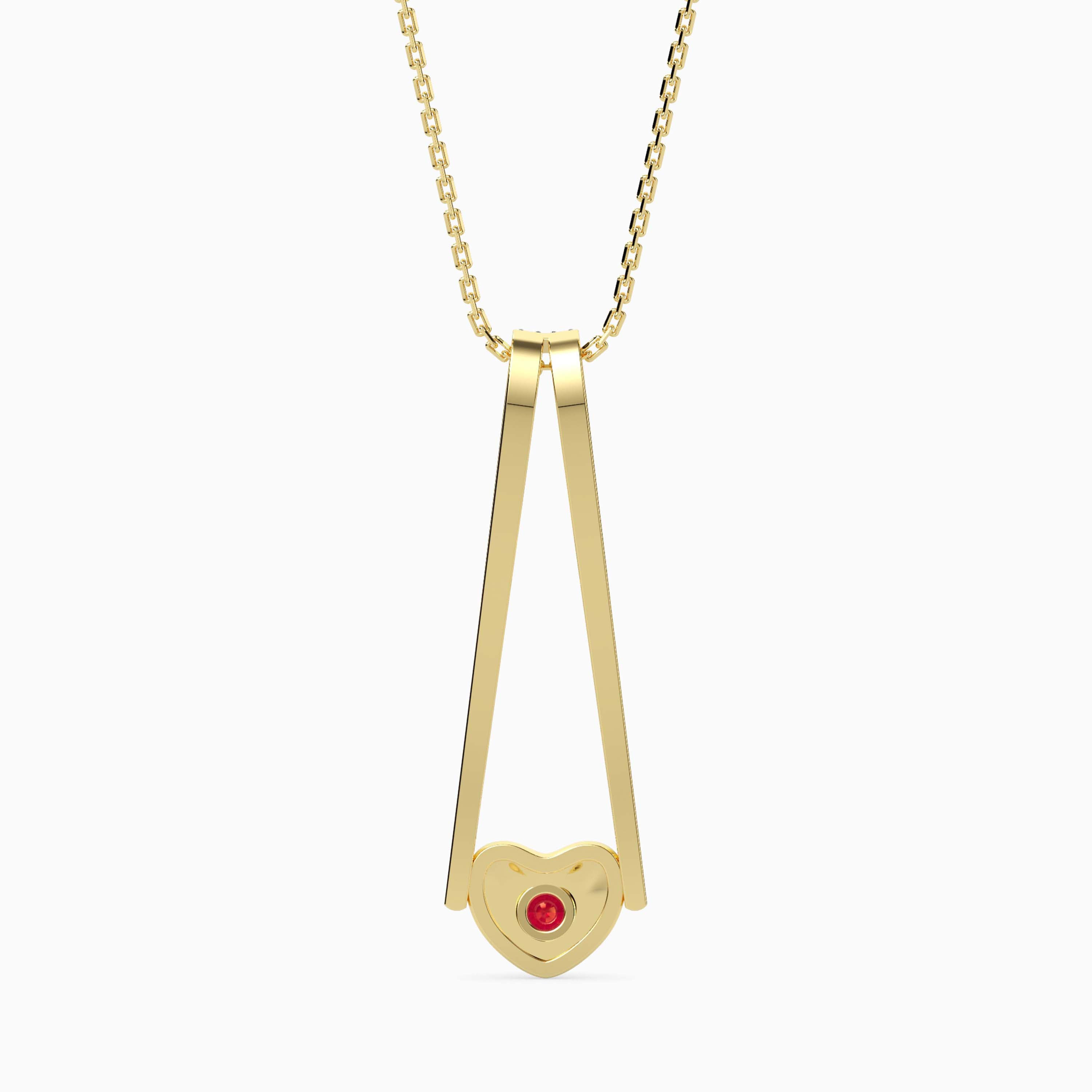 0.15Ct Red Round Flush Set Lab-Grown Diamond Gold Pendant Necklace